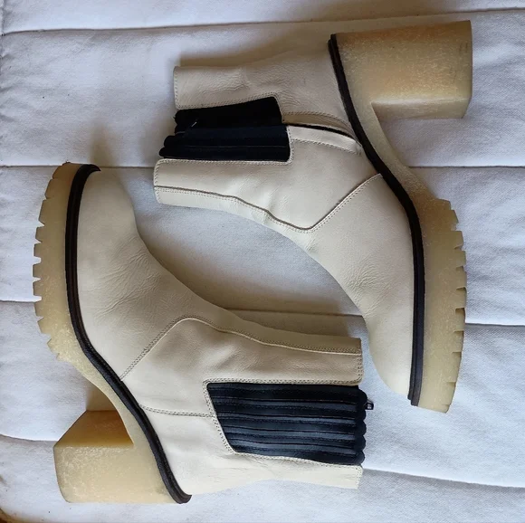 Free People Women's Leather Cream and Black Ankle Boots_41